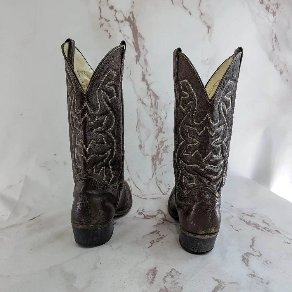 Vintage Cowboy Boots Mens 9.5 Brown Silverado Leather Western USA